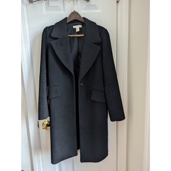 H&M Wool Coat Women's Size 2 Black Single Breasted Long Winter Fall Peacoat - Picture 1 of 16